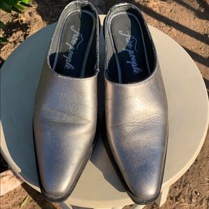 Free People Metallic Silver Pointed Western Slip-On Mule Booties